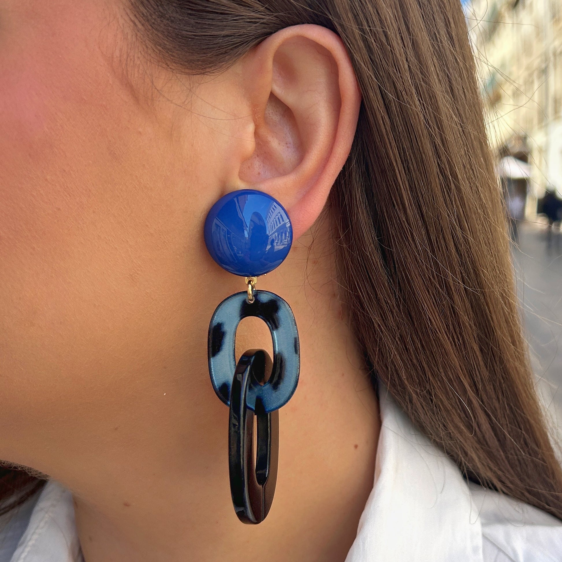 Boucles Double Messe Léopard Bleu Francine Bramli Paris à clip