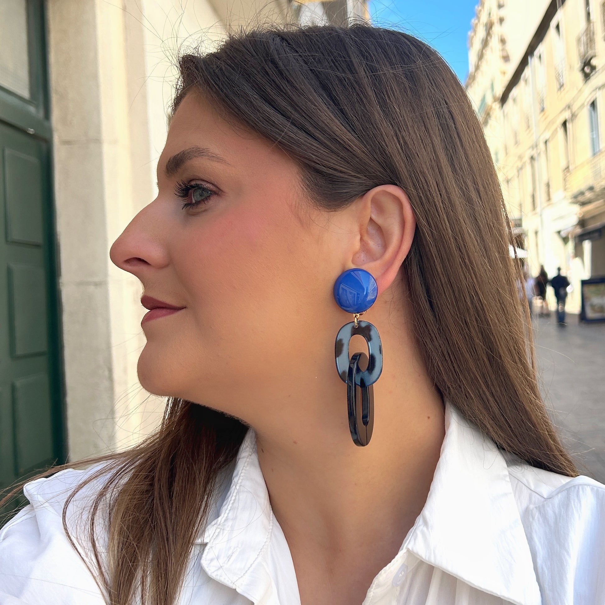 Boucles Double Messe Léopard Bleu Francine Bramli Paris à clip