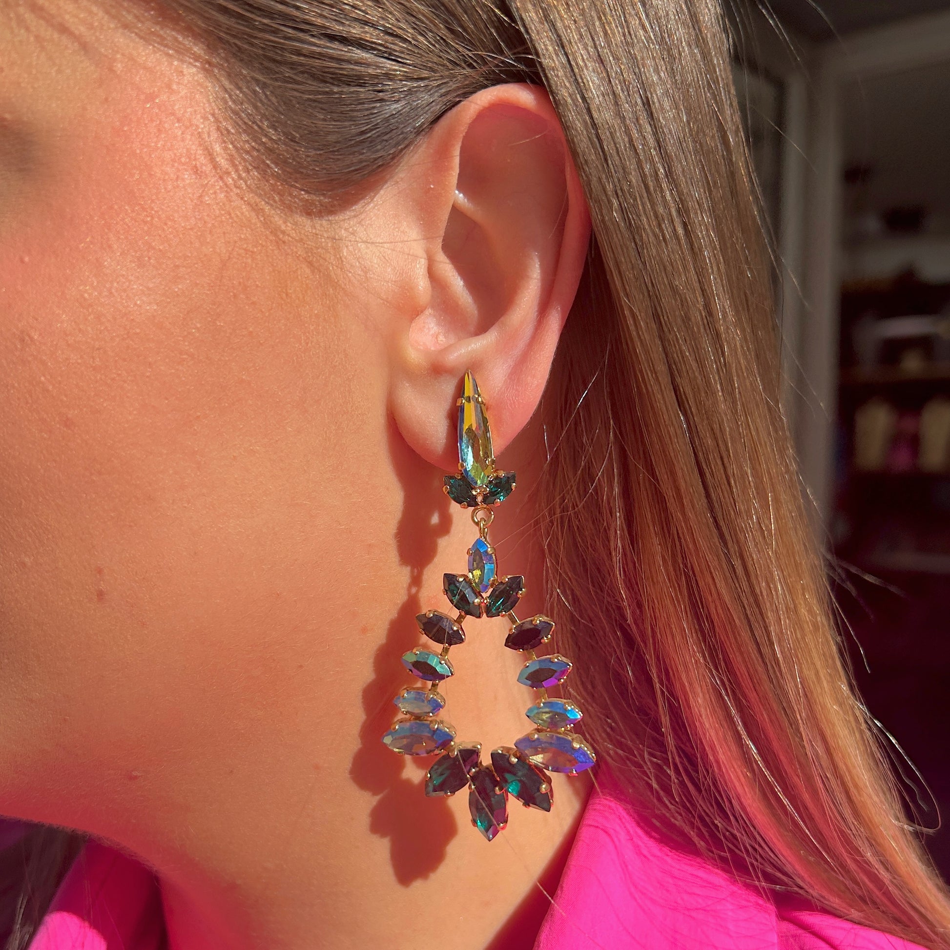 Boucles d’oreilles Elaria Sapin Crézus cristaux verts et turquoise