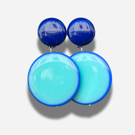 Boucles Ellie bleu dégradé Francine Bramli Paris résine turquoise cobalt