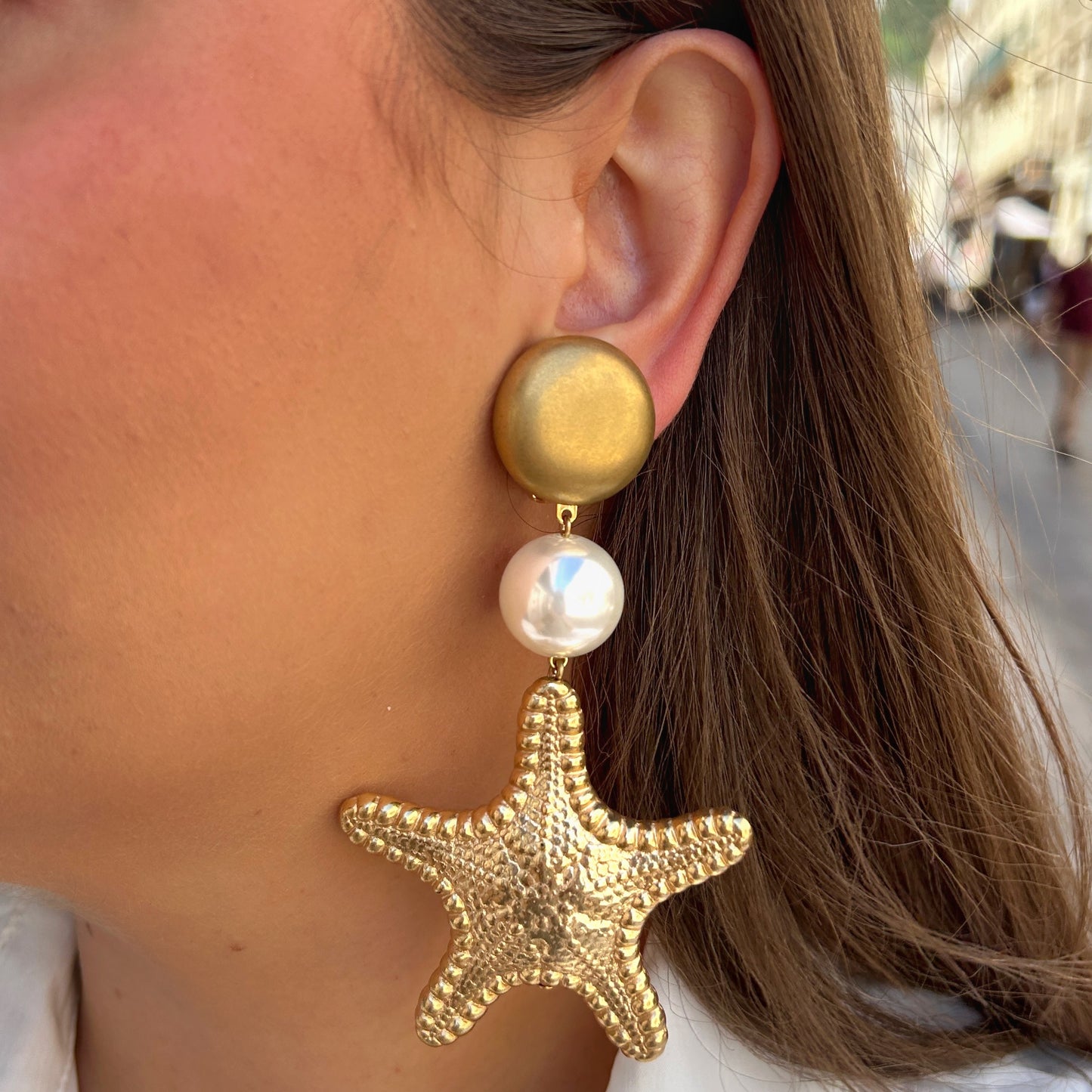 Boucles étoile de mer doré perle Francine Bramli Paris bijou marin