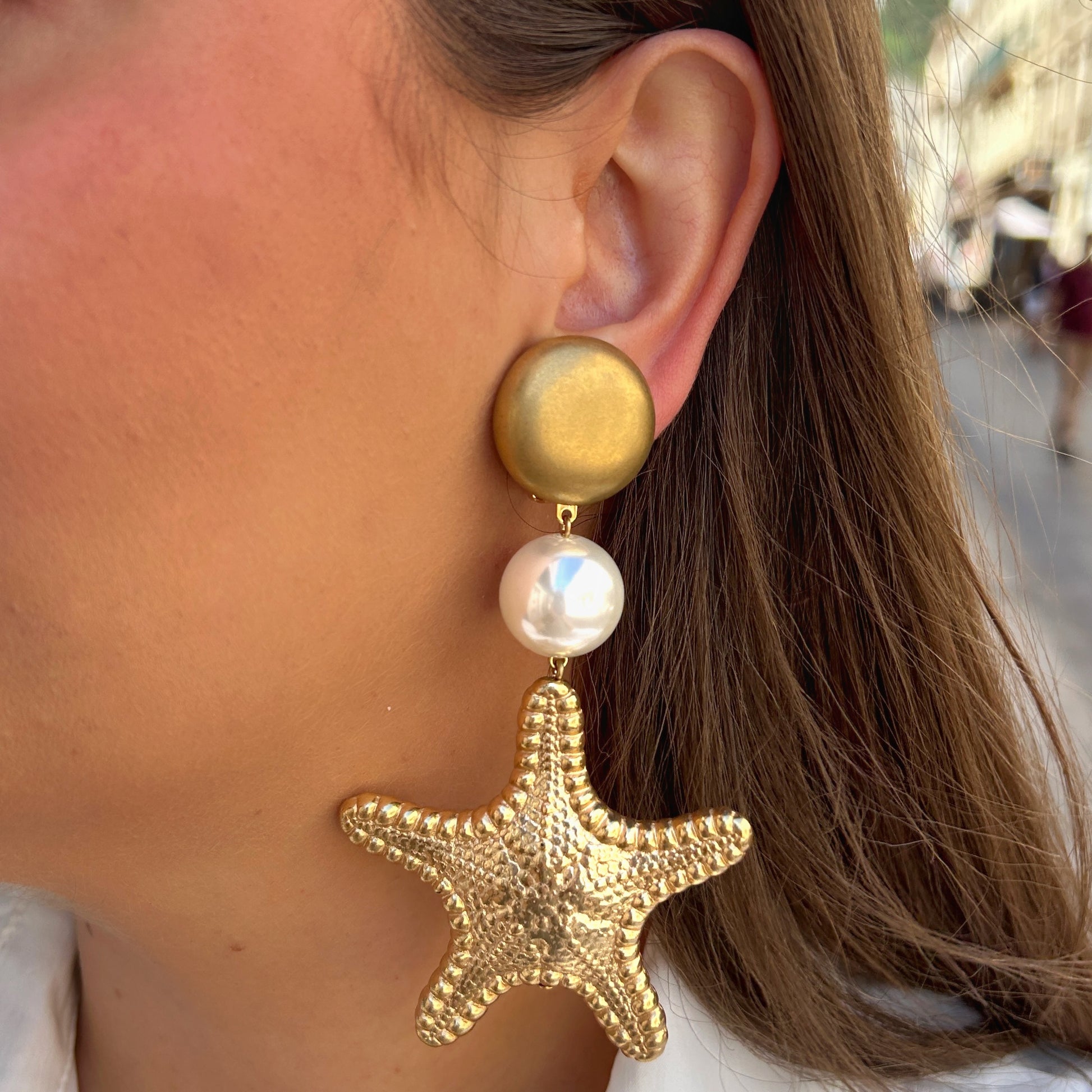 Boucles étoile de mer doré perle Francine Bramli Paris bijou marin
