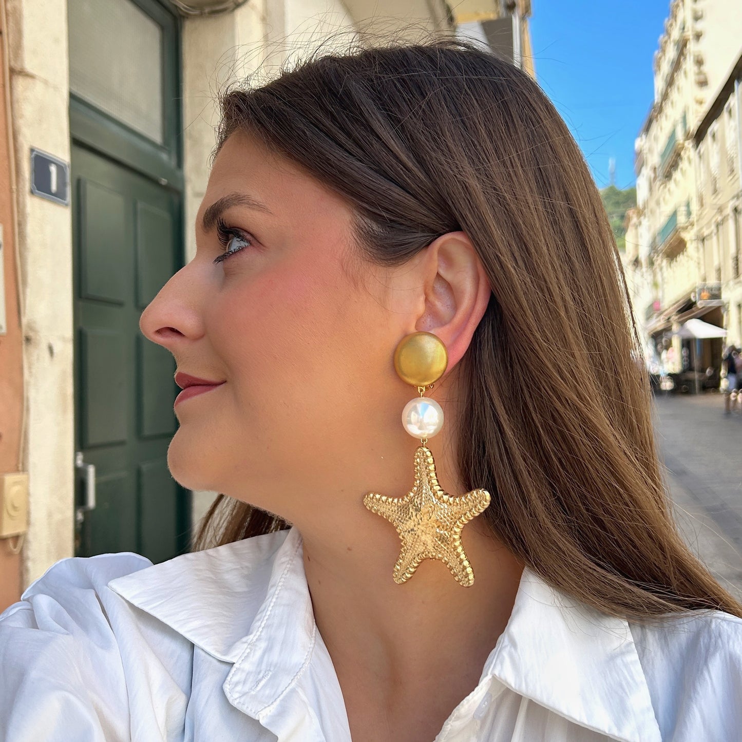 Boucles étoile de mer doré perle Francine Bramli Paris bijou marin