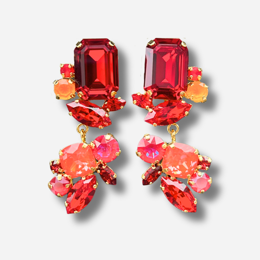 Boucles d’oreilles Felya clip Crézus rouge corail strass doré