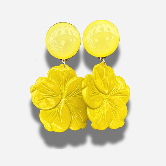 Boucles Flora jaune Francine Bramli Paris fleur résine bijou solaire