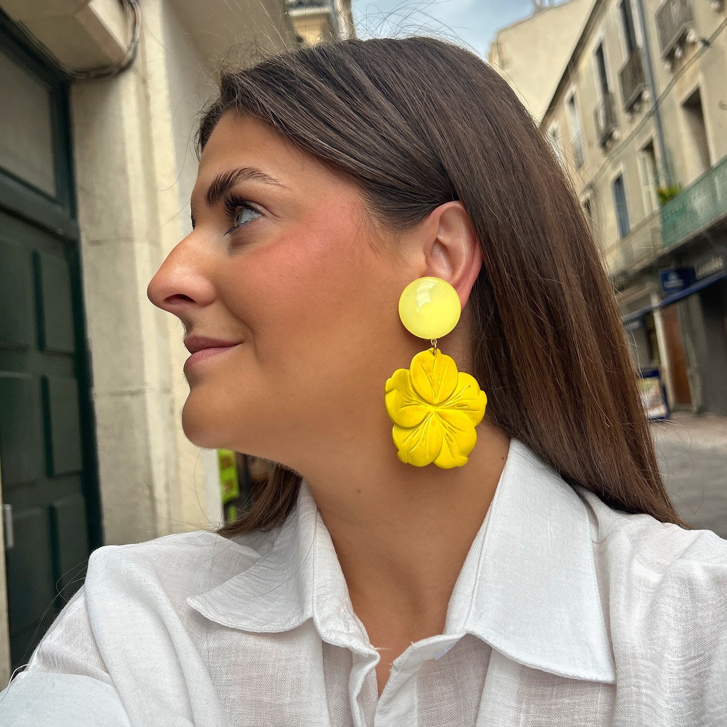 Boucles fleur jaune femme bijou été Francine Bramli