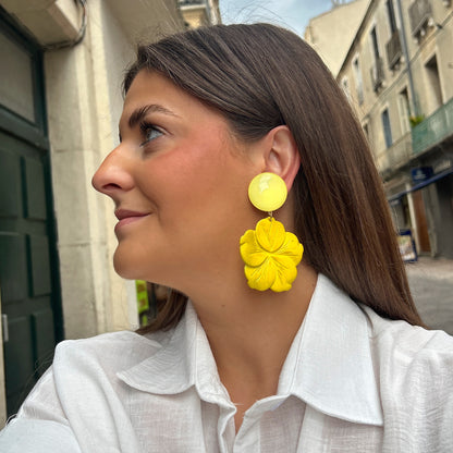 Boucles fleur jaune femme bijou été Francine Bramli