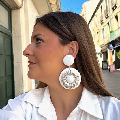 Boucles Disque Blanc Francine Bramli Paris à clip