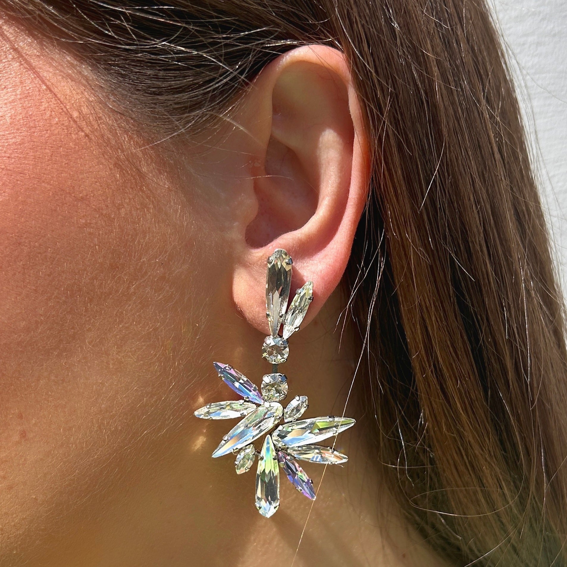 Boucles longues argent cristaux facettés Crézus