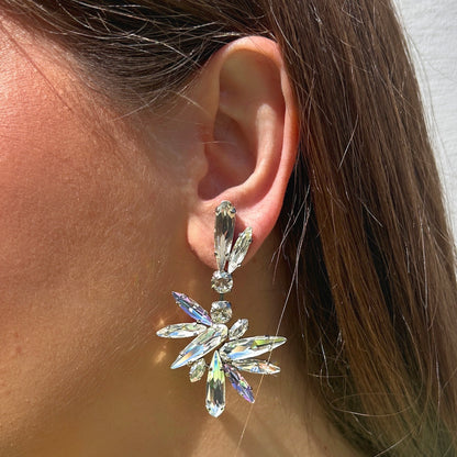 Boucles longues argent cristaux facettés Crézus