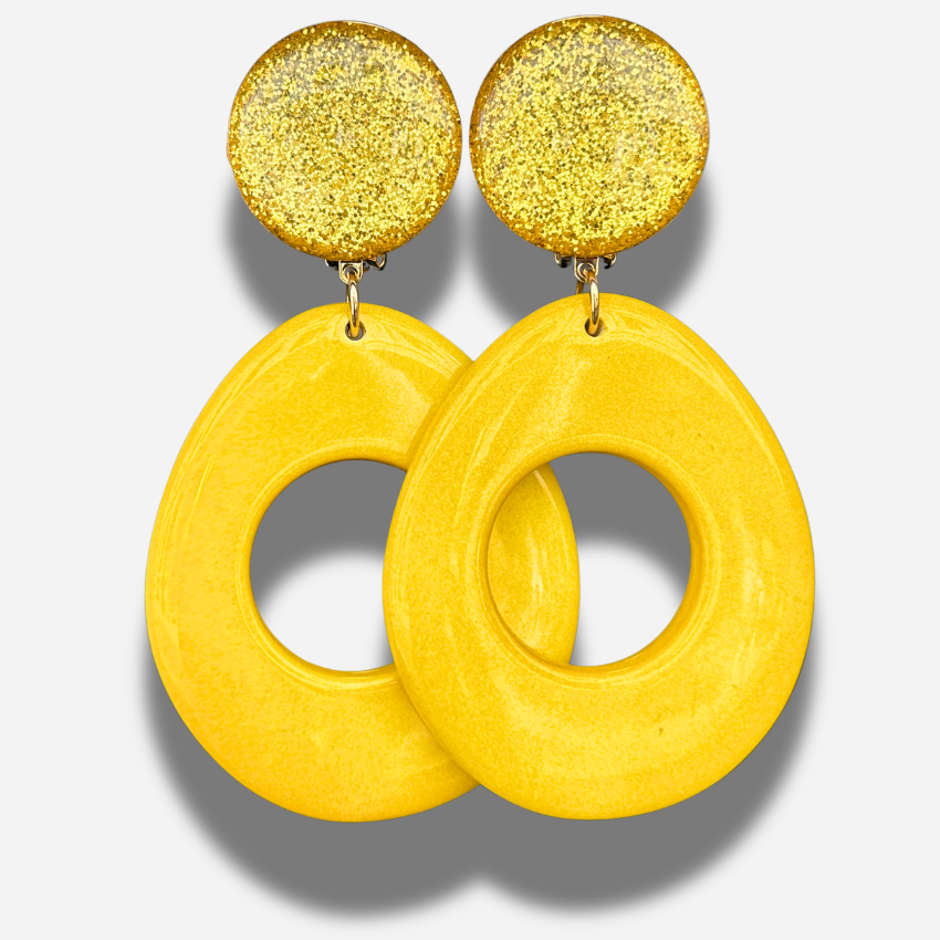 Boucles Galet Jaune Francine Bramli Paris à clip avec paillettes dorées