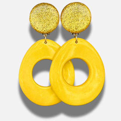 Boucles Galet Jaune Francine Bramli Paris à clip avec paillettes dorées