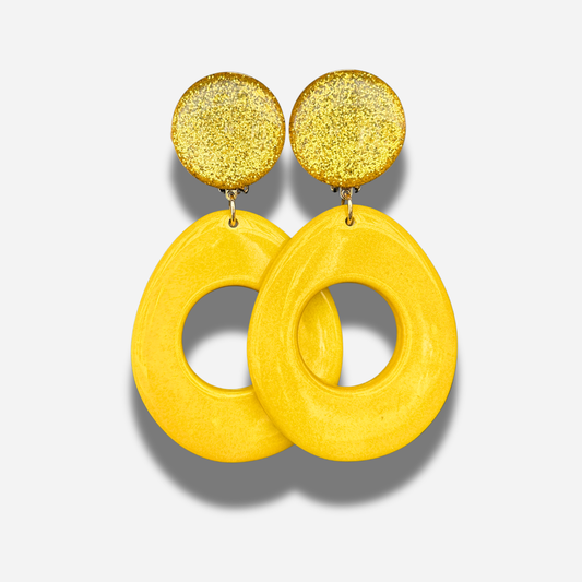 Boucles Galet Jaune Francine Bramli Paris à clip avec paillettes dorées