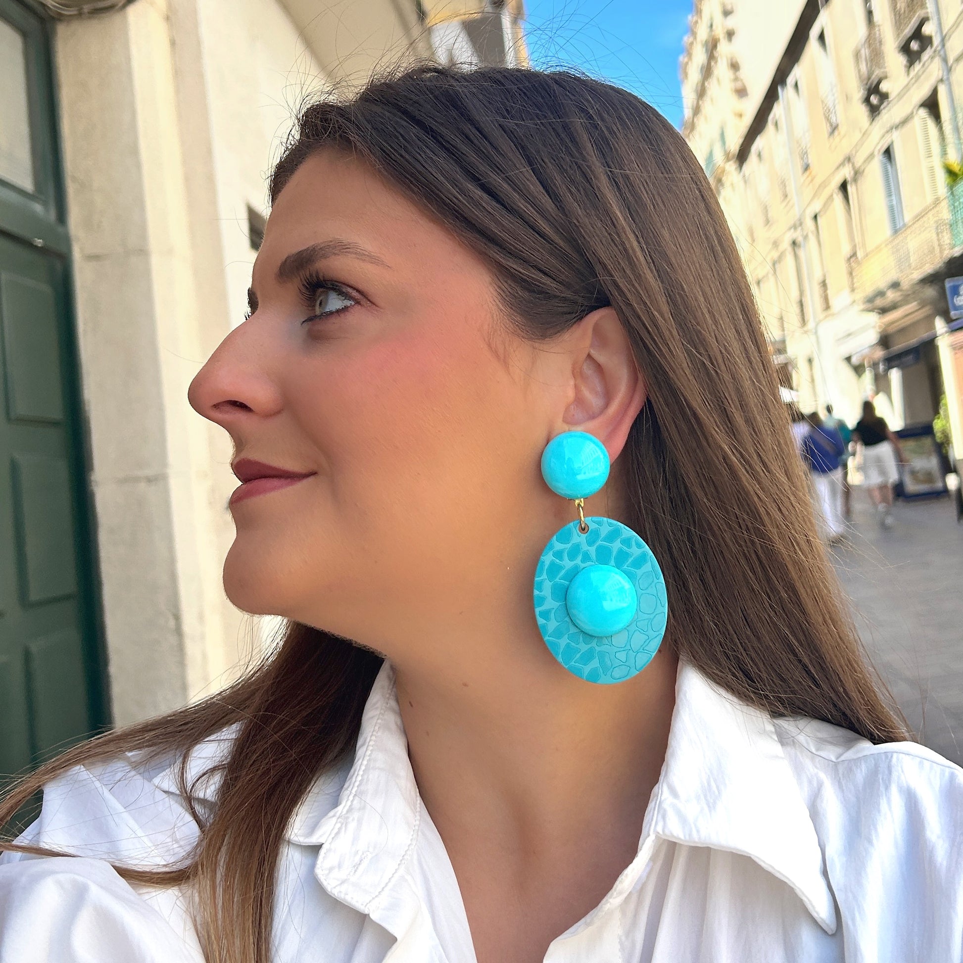 Boucles Girafe Turquoise Francine Bramli Paris à clip