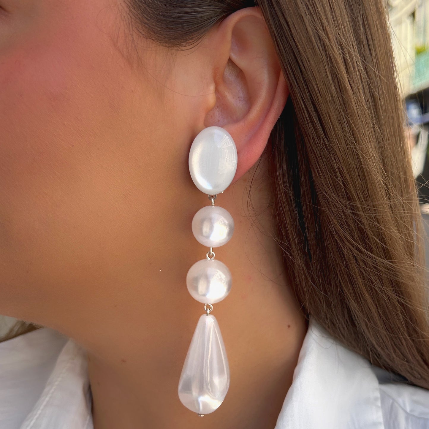 Boucles Goutte Blanche XL Francine Bramli Paris à clip