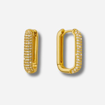 Boucles d’oreilles Groove Jazzy Gold MYA BAY créoles rectangulaires pavées
