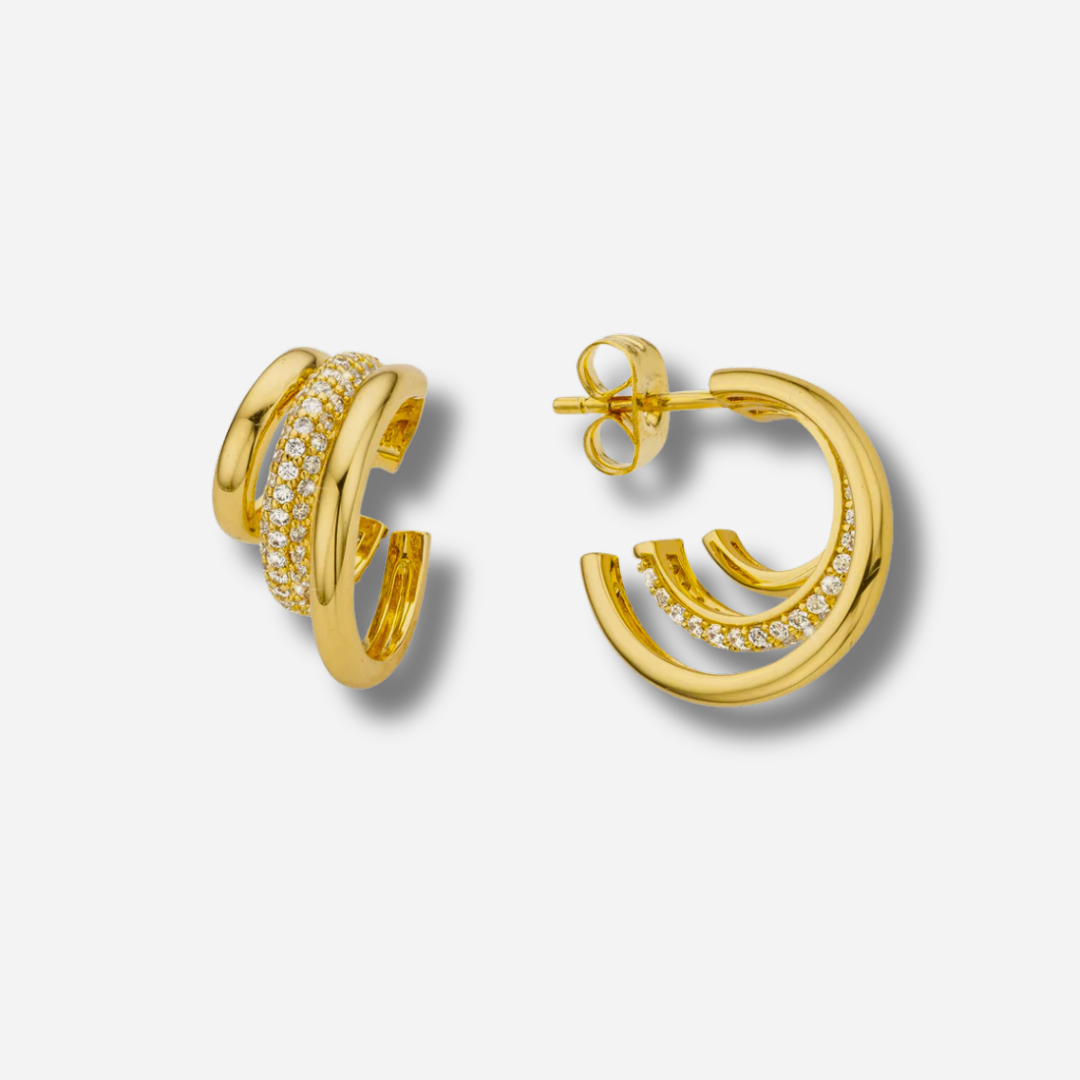 Boucles d’oreilles Groove Triple Sofia Gold MYA BAY trois anneaux dorés et cristaux
