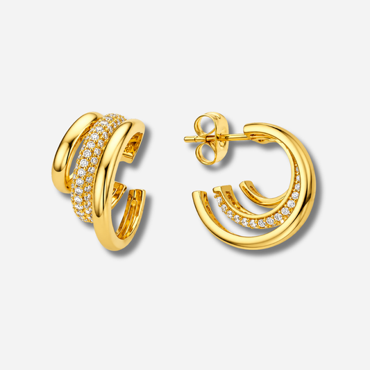 Boucles d’oreilles Groove Triple Sofia Gold MYA BAY trois anneaux dorés et cristaux
