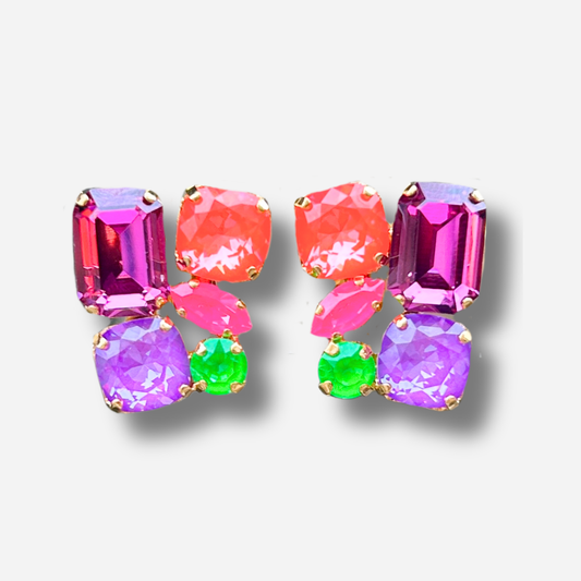 Boucles d’oreilles Holira Fluo clip Crézus multicolore néon