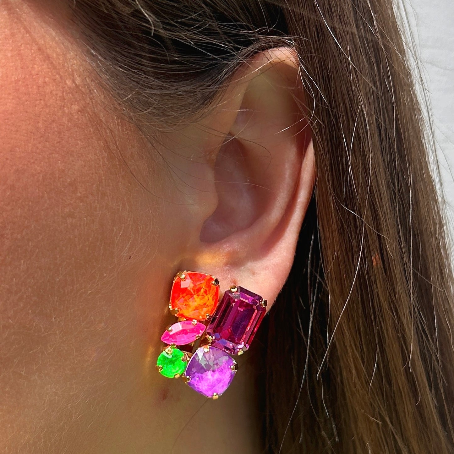 Boucles d’oreilles Holira Fluo clip Crézus multicolore néon