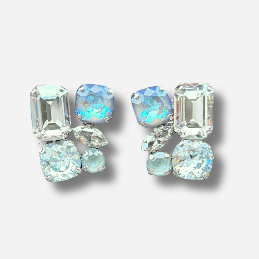 Boucles d’oreilles Holira Silver clip Crézus cristal argent irisé