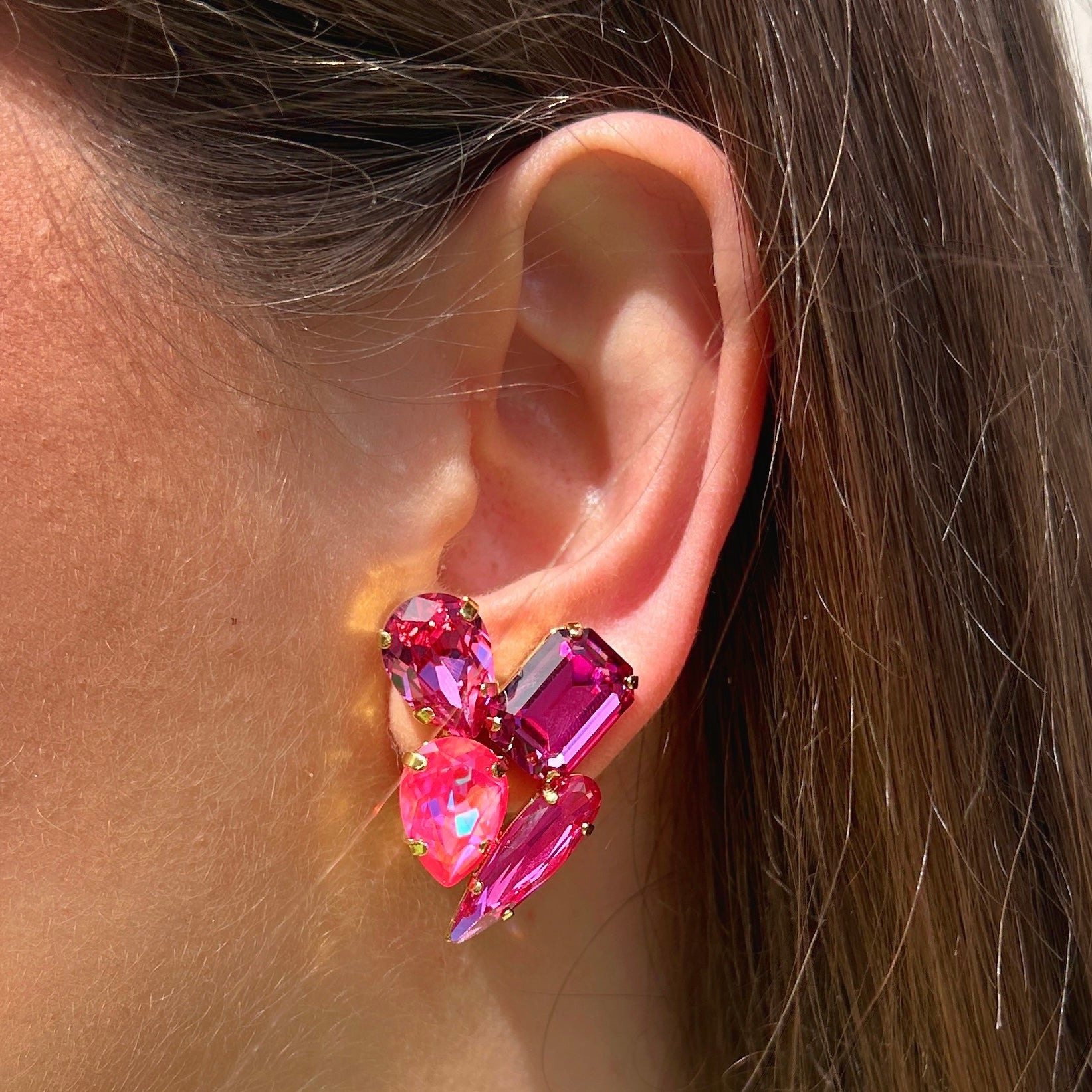 Boucles d’oreilles Jinea Framboise clip Crézus rose fuchsia