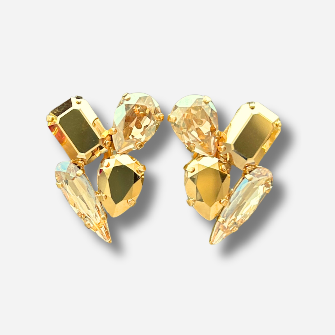 Boucles d’oreilles Jinea Pyrite clip Crézus doré cristaux or