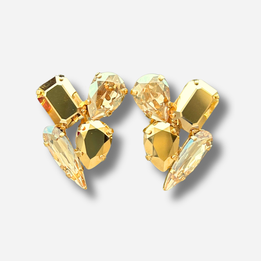 Boucles d’oreilles Jinea Pyrite clip Crézus doré cristaux or