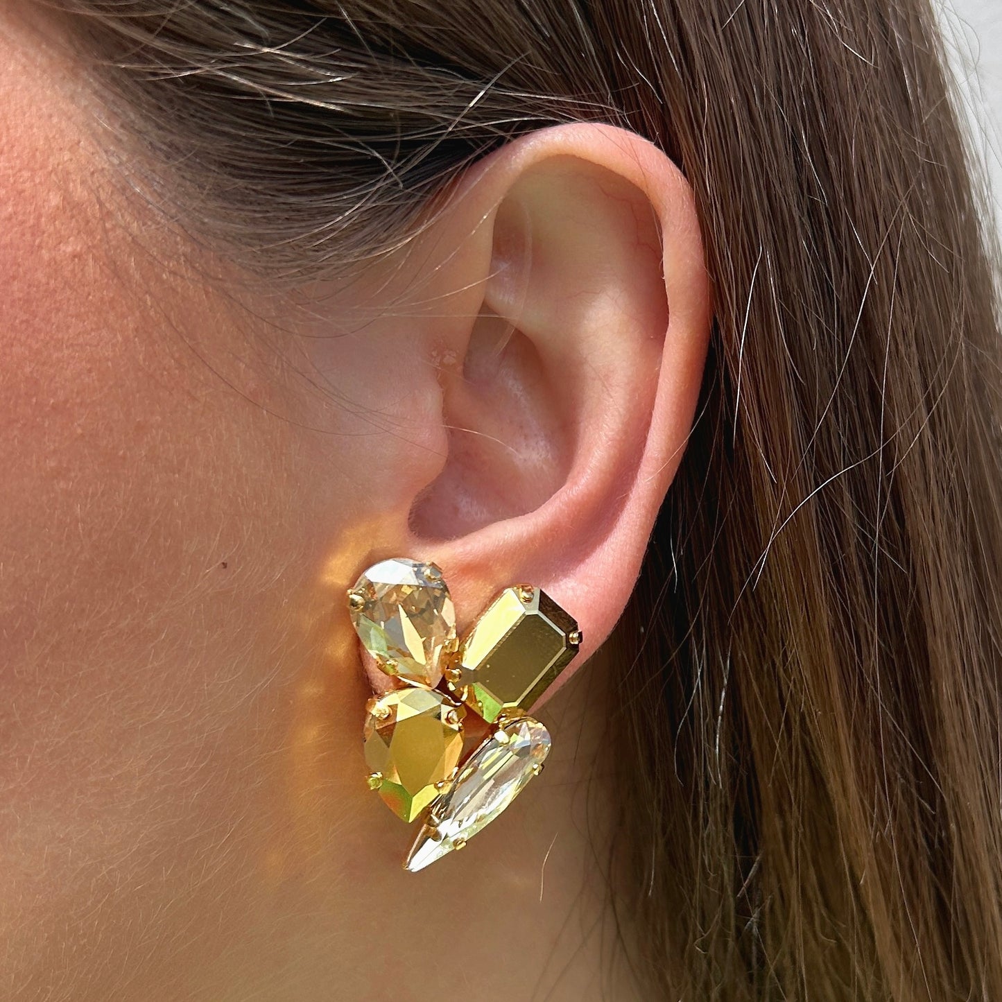 Boucles d’oreilles Jinea Pyrite clip Crézus doré cristaux or