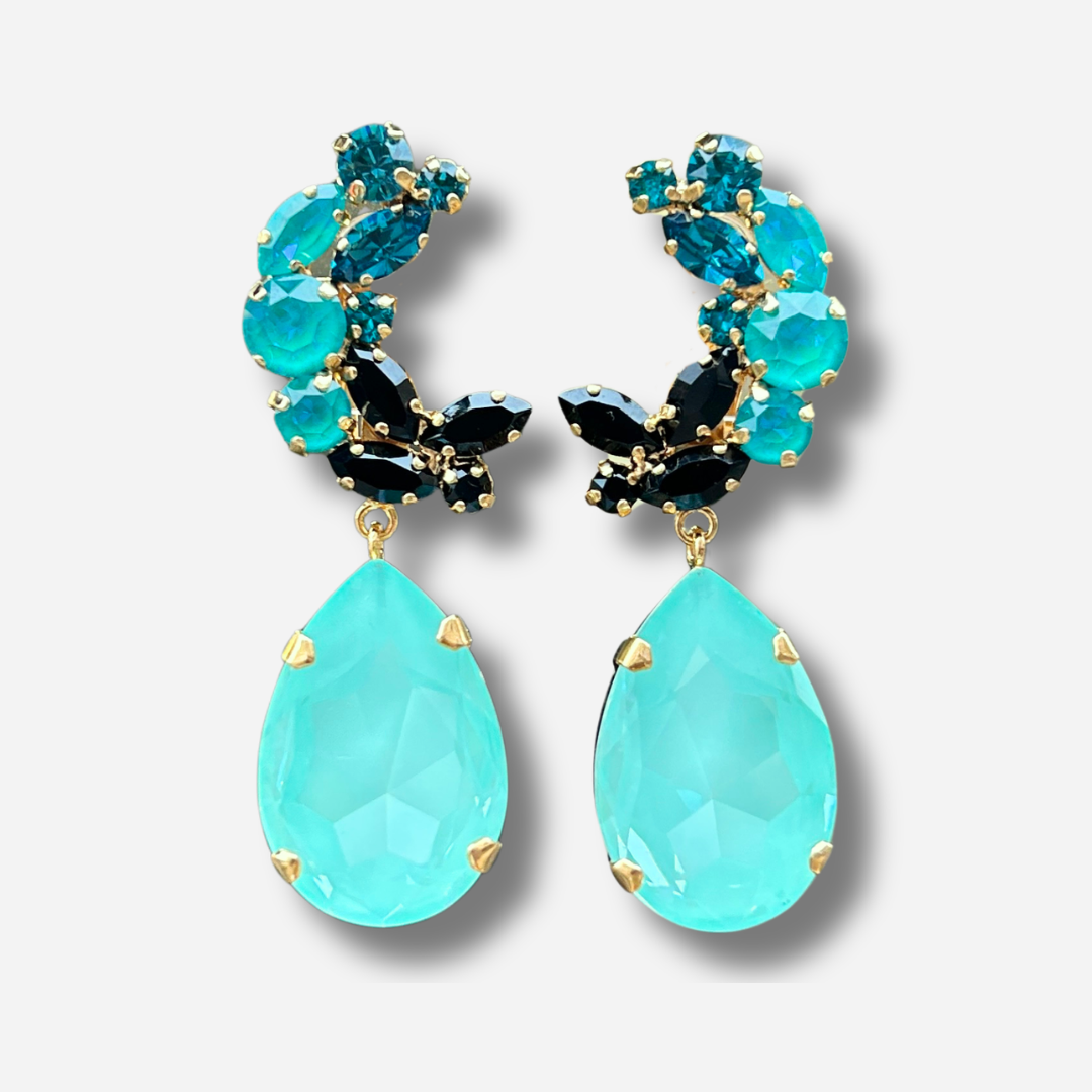 Boucles d’oreilles Lunea Bora clip Crézus turquoise noir goutte