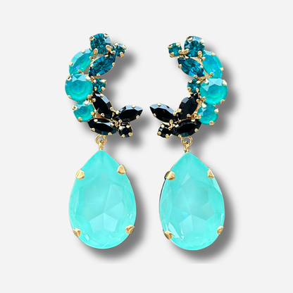 Boucles d’oreilles Lunea Bora clip Crézus turquoise noir goutte