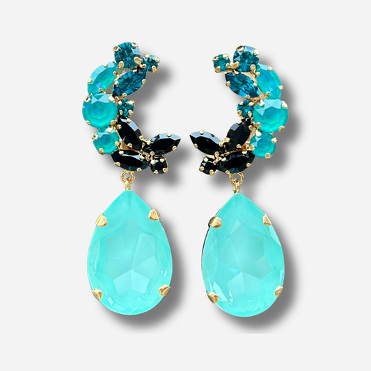 Boucles d’oreilles Lunea Bora clip Crézus turquoise noir goutte