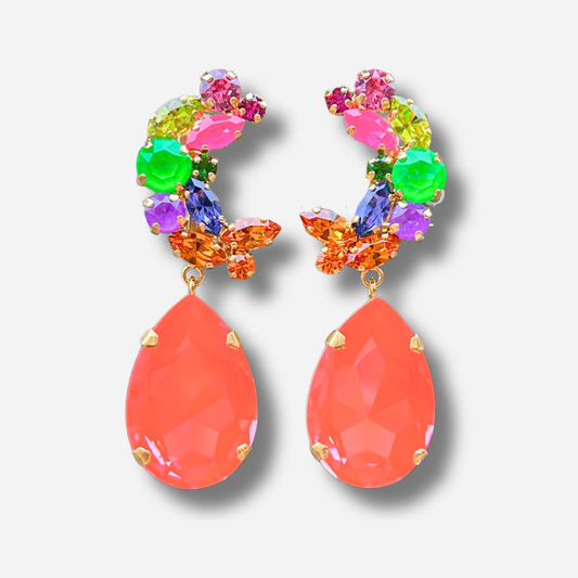 Boucles d’oreilles Lunea Fluo clip Crézus multicolores goutte corail