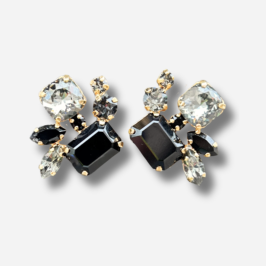 Boucles Maira Onyx Crézus pierre noire et cristaux