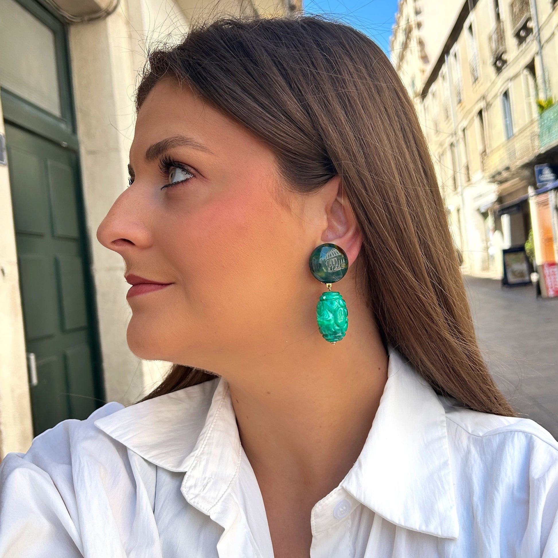 Boucles vert émeraude Francine Bramli Paris