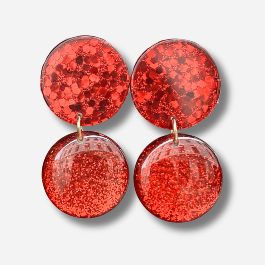 Boucles Mona Rouge Glitter Francine Bramli Paris en résine rouge pailletée scintillante