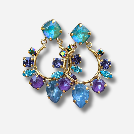Boucles Naelia Lavande Crézus créoles dorées cristaux bleu lavande