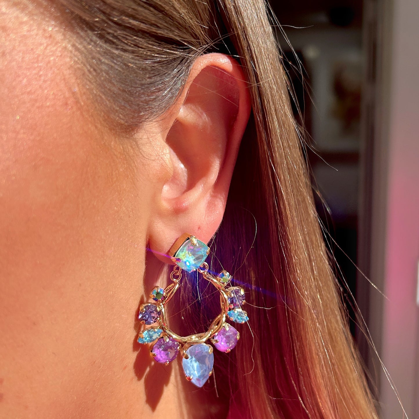 Boucles d’oreilles Naelia Lavande Crézus cristaux bleu et violet