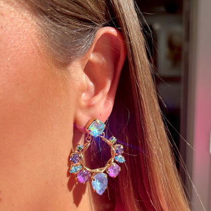 Boucles d’oreilles Naelia Lavande Crézus cristaux bleu et violet