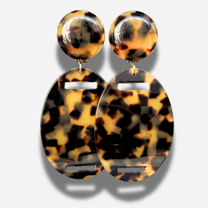Boucles Naya Écaille Tokyo Francine Bramli Paris en résine effet écaille de tortue avec forme ovale ajourée et finitions ambrées.