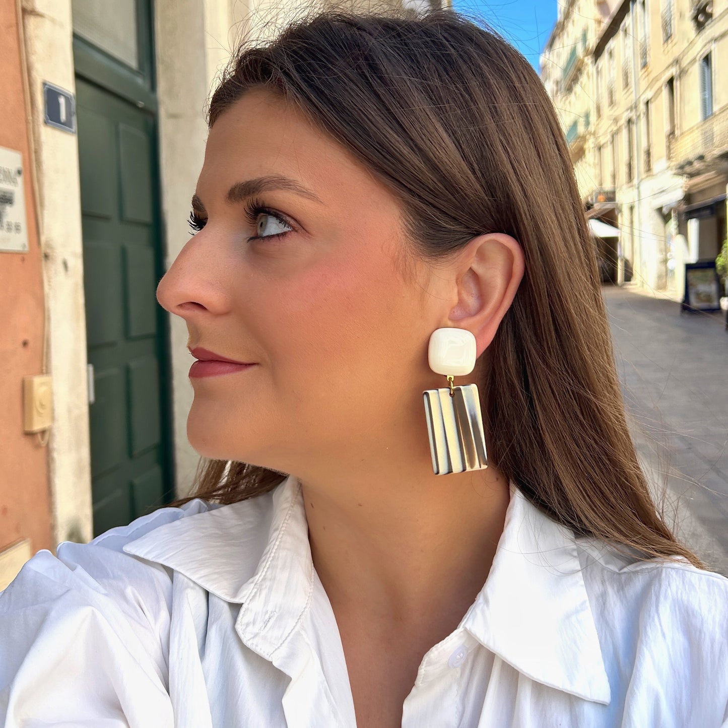 Boucles Noa Rayures Francine Bramli Paris noir et blanc – Divinity Sète