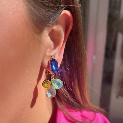 Boucles d’oreilles Noelia Lac Crézus cristaux bleu et vert
