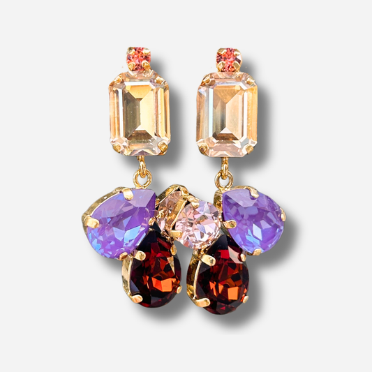 Boucles Noelia Lila Crézus boucles d’oreilles cristaux violet rouge