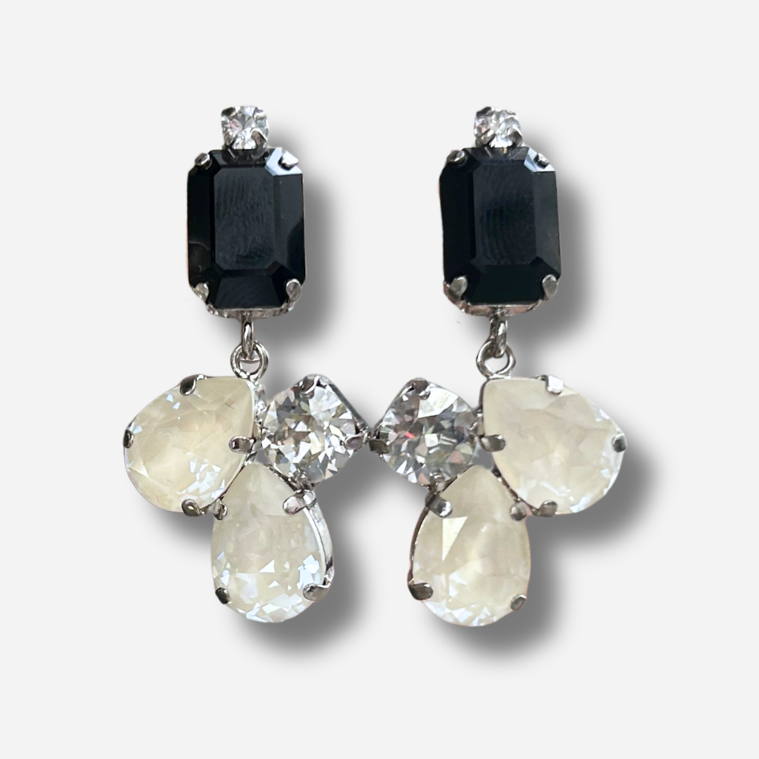 Boucles Noelia Silver Black Crézus boucles d’oreilles noir et cristaux