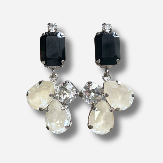 Boucles Noelia Silver Black Crézus boucles d’oreilles noir et cristaux
