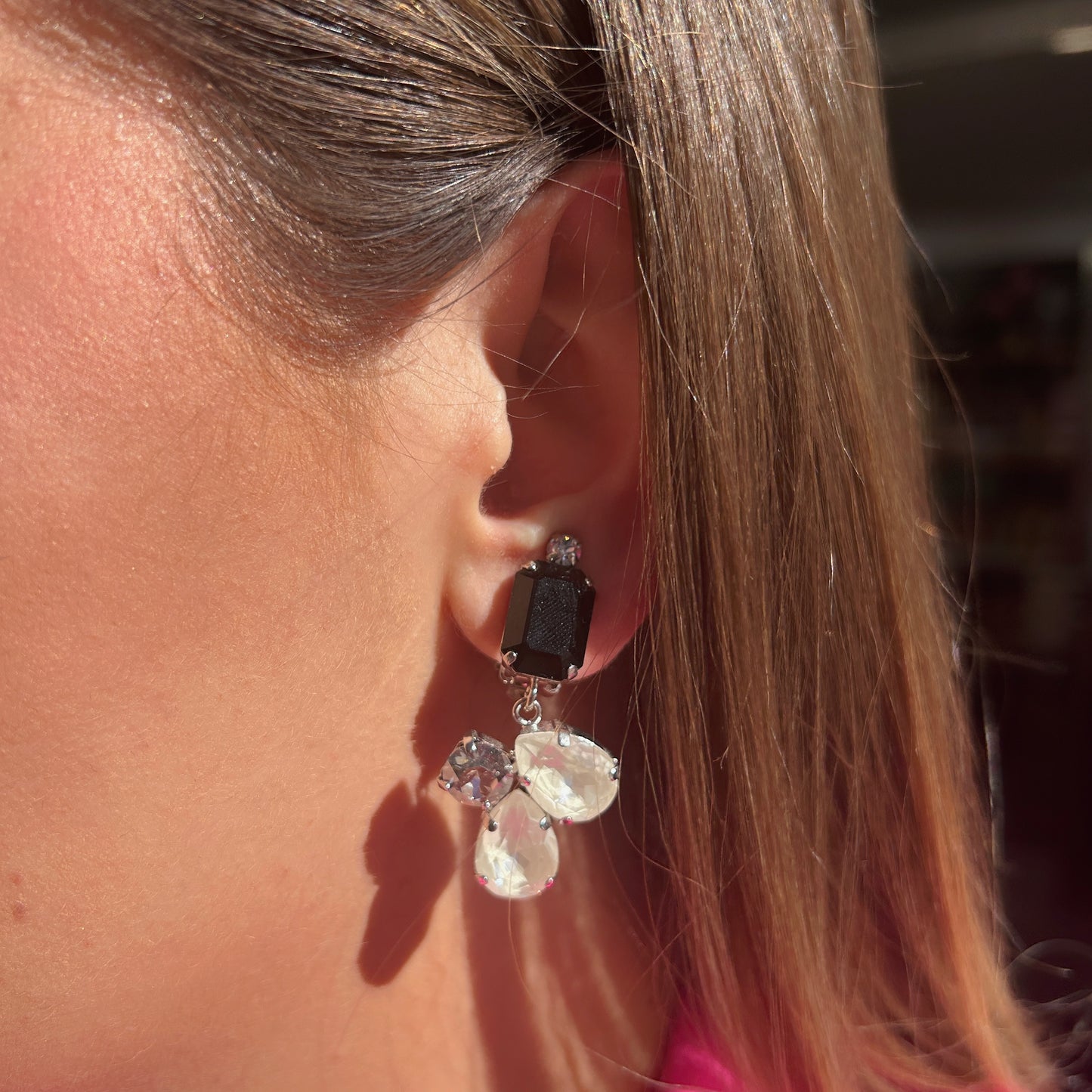 Boucles d’oreilles Noelia Silver Black Crézus pierre noire rectangulaire