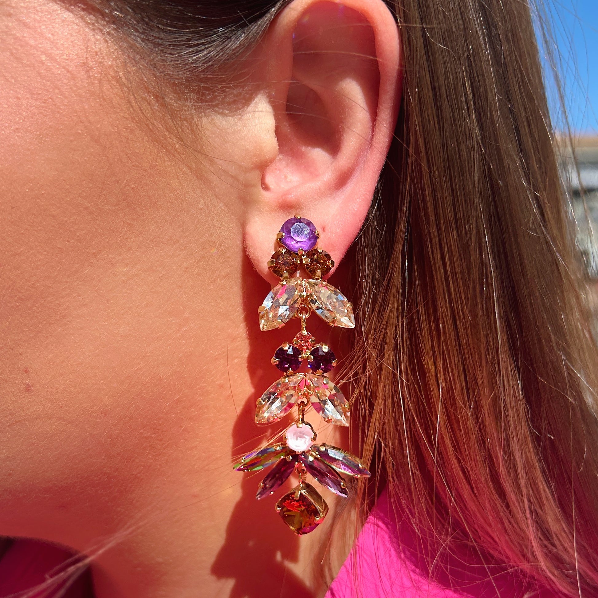 Boucles d’oreilles Ophea Lila Crézus cristaux violets et champagne
