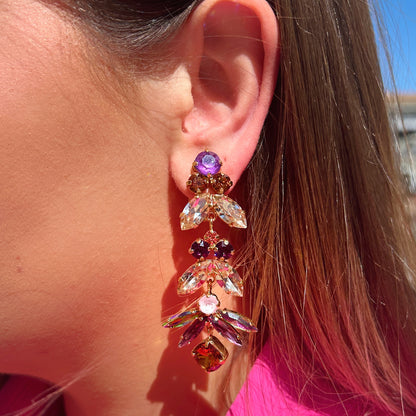 Boucles d’oreilles Ophea Lila Crézus cristaux violets et champagne