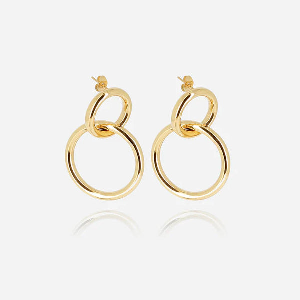 Boucles d’oreilles Adigo ZAG en acier inoxydable doré avec deux anneaux entrelacés