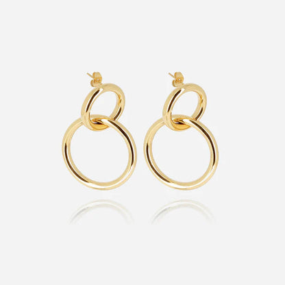 Boucles d’oreilles Adigo ZAG en acier inoxydable doré avec deux anneaux entrelacés